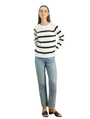 Paneros Clothing Sloane Crewneck Sweater in Off White Stripe